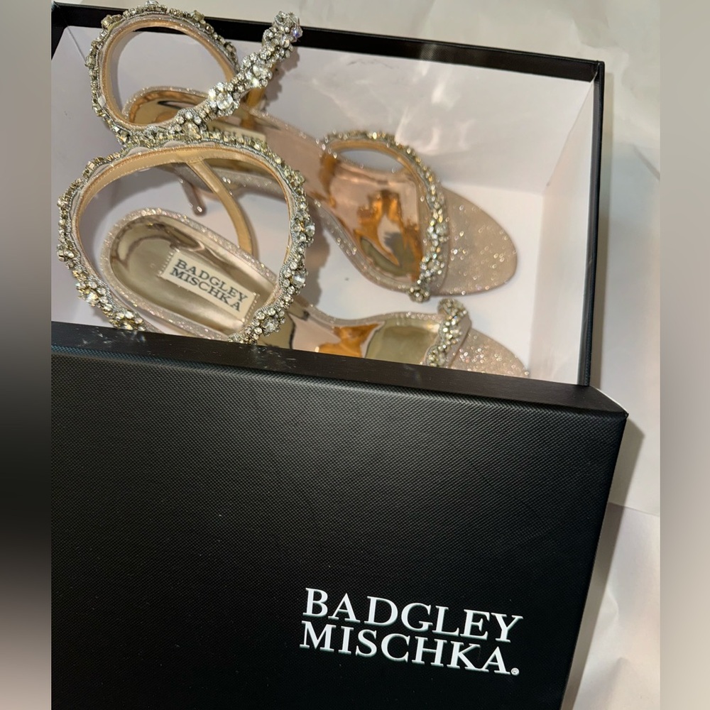 Badgley Mischka Satin Heels in Midnight Blue - Picture 6 of 10